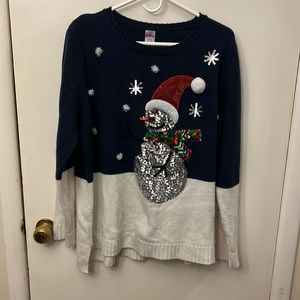 Holiday Time Snowman Christmas Sweater Blue/White Size XL